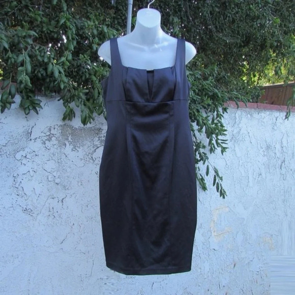 David Meister Pleated Navy Blue Satin Dress Size 16 - Picture 3 of 8